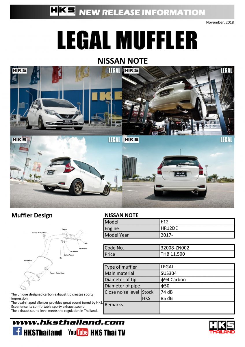 ท่อ HKS LEGAL CARBON SINGLE TAIL (ZN002) NISSAN NOTE 2017+