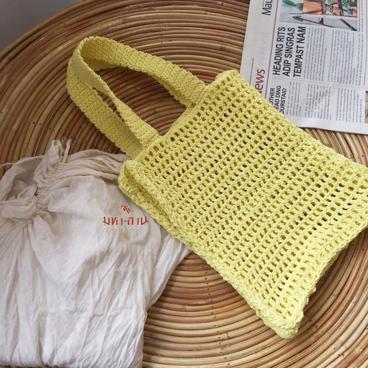 กระเป๋าcotton+เชือก เล็ก👜