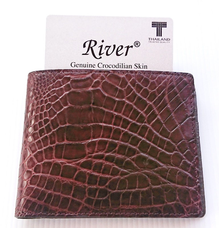 กระเป๋าสตางค์หนังจระเข้แท้ ส่วนท้องขา สีน้ำตาล