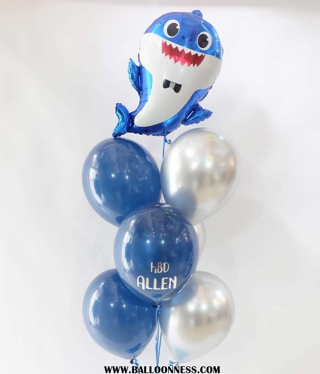 ช่อลูกโป่งธีมเบบี้ชาร์ค โทน น้ำเงิน-เงิน / Baby Shark Theme Balloon Blue -Silver tone