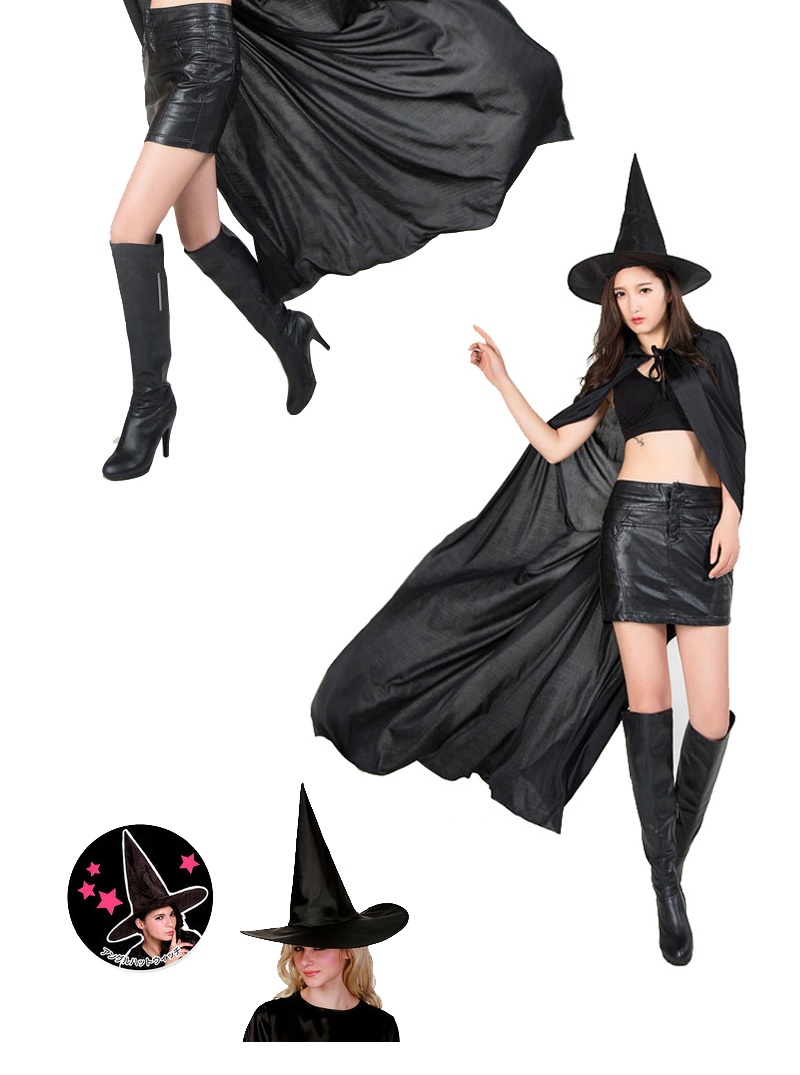 ชุดแฟนซีผู้ใหญ่ ผ้าคลุมยาวสีดำพร้อมหมวกพ่อมดแม่มด