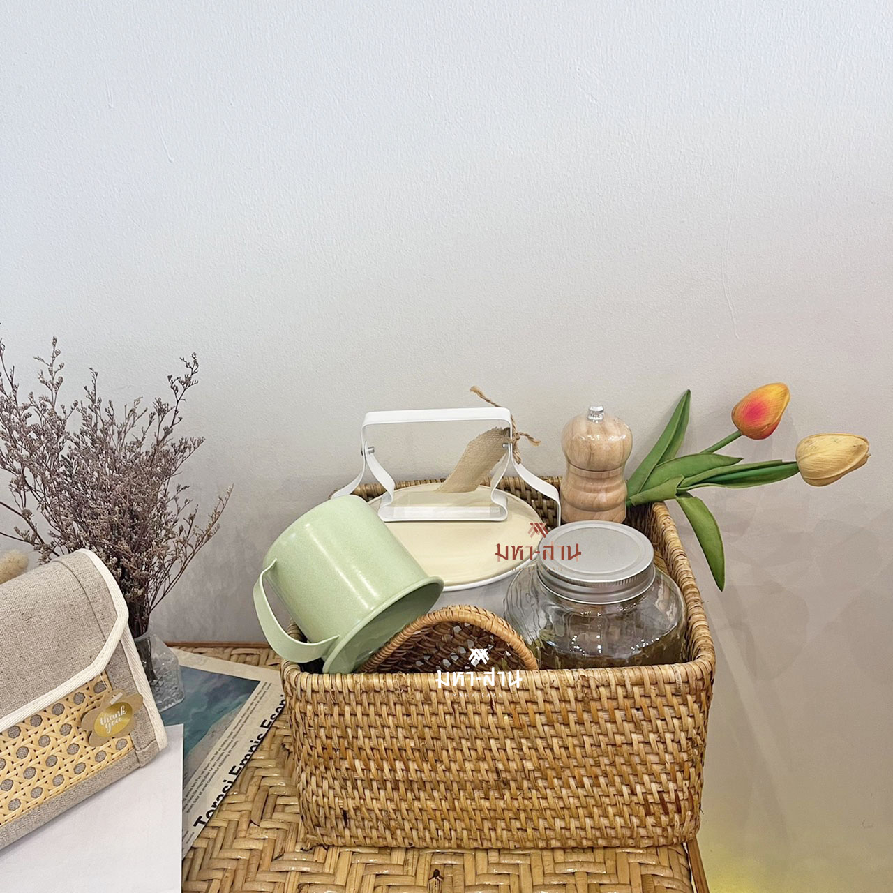 กล่องหวาย ตะกร้าเก็บของ ใส่เสื้อผ้า สานละเอียด rattan tray🤎