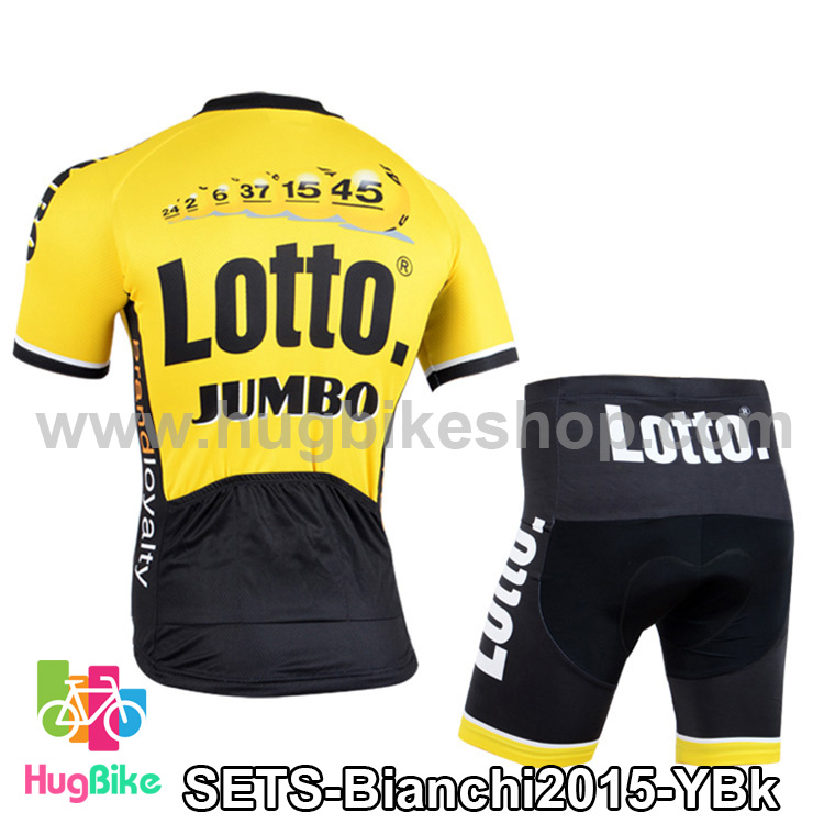 ชุดจักรยานแขนสั้นทีม Bianchi 15 (01) สีเหลืองขาวดำ