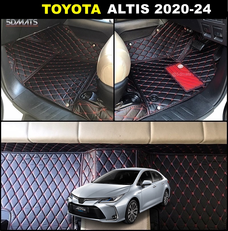 พรมปูพื้นรถยนต์6D TOYOTA ALTIS 2020-24 สีดำด้ายแดง เข้ารูป (3ชิ้น)