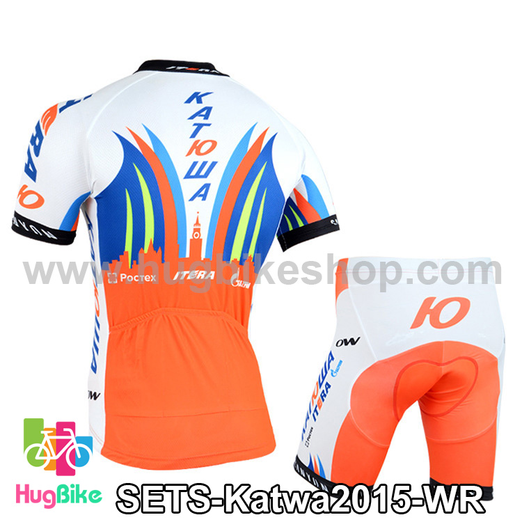 ชุดจักรยานแขนสั้นทีม Katwa 15 สีขาวส้ม