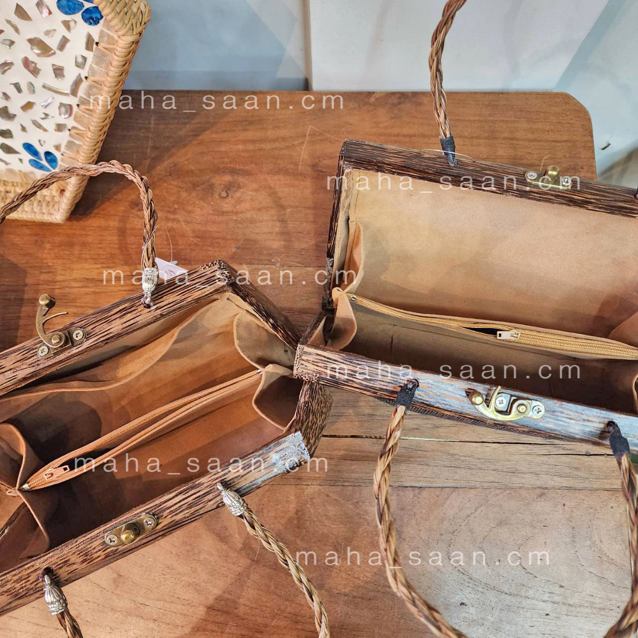 กระเป๋าตาลโตนด คล้องแขน แต่งกรอบไม้ งานแฮนด์เมด 💒