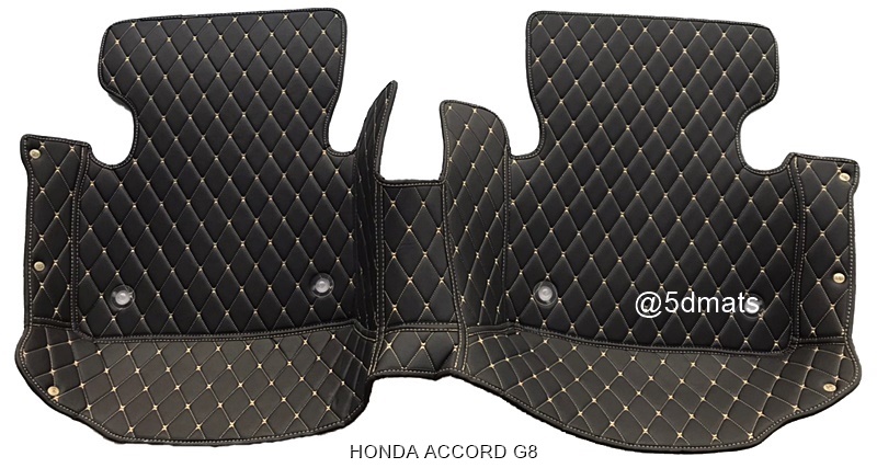 พรมปูพื้นรถยนต์6D HONDA ACCORD G8 (ปี2008-12) พรม6D QJ VIP หนาพิเศษ สีดำด้ายครีม เต็มคัน (3ชิ้น)