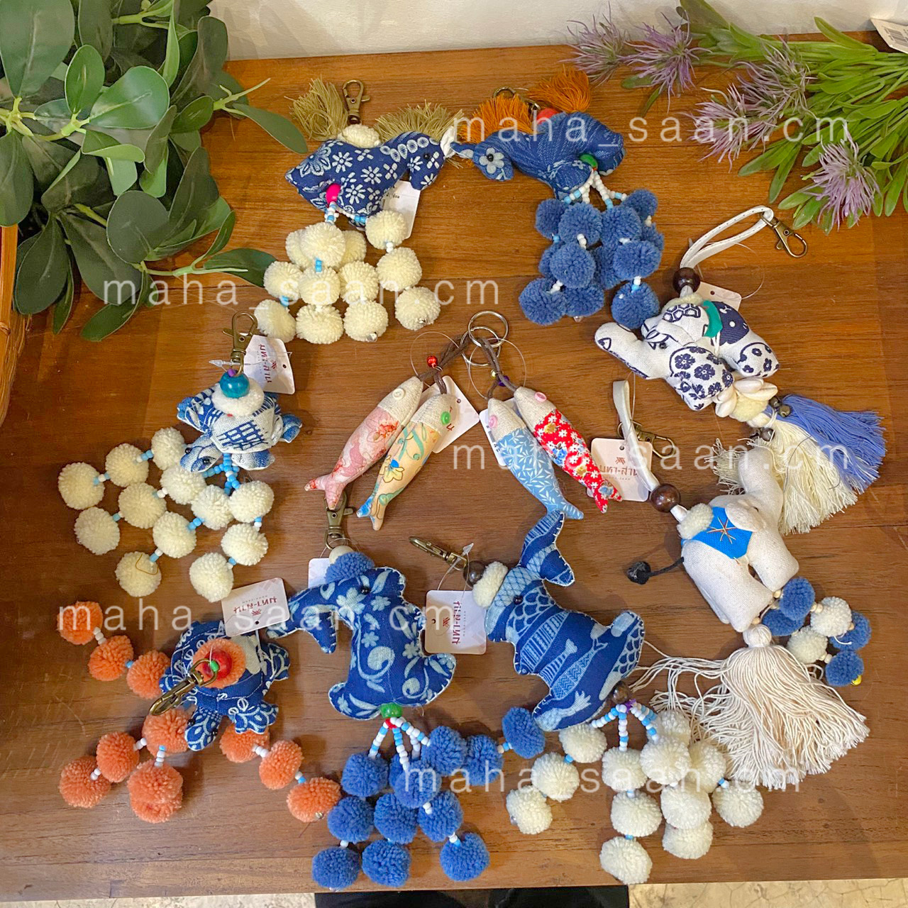 พวงกุญแจผ้า handmade ช้าง ม้า ปลา เต่า กระต่าย ตกแต่งลวดลาย ห้อยกระเป๋า ของฝาก ของขวัญ Keychian