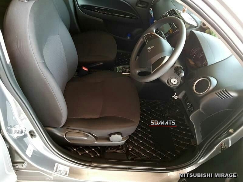 พรมปูพื้นรถยนต์6D หนาพิเศษ MIRAGE หนังสีดำด้ายครีม 3ชิ้น