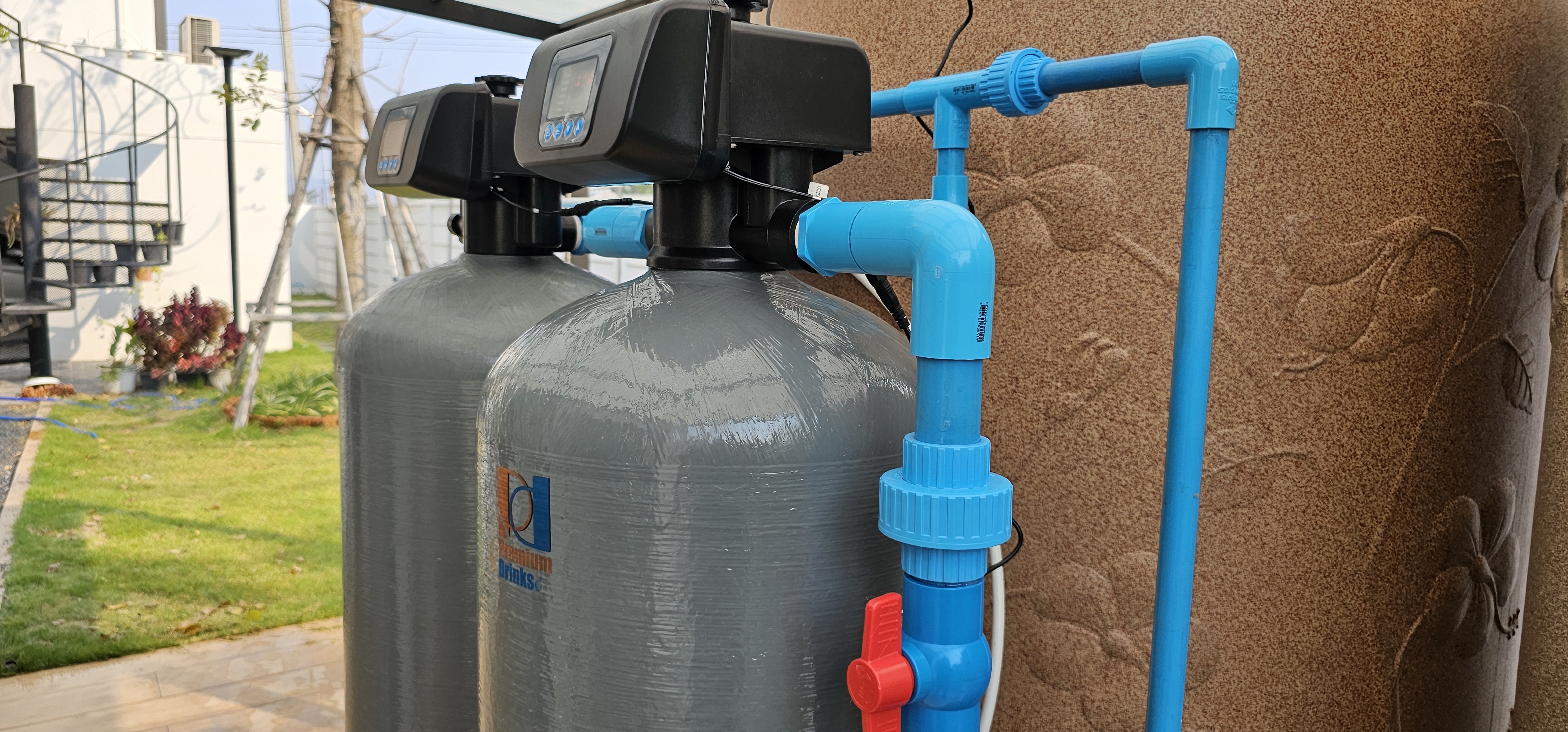 ชุดถังกรองน้ำใช้FRPขนาด 12x54 จุสาร75 ลิตร 2 ใบ +ชุดดักตะกอน 5ไมครอน+ชุดถังเกลือ+เกลือ ระบบล้างAuto ราคาพร้อมติดตั้ง