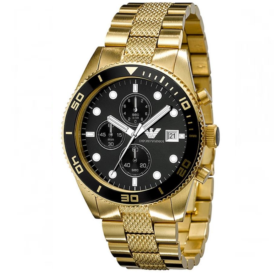 นาฬิกา Emporio Armani Men's Chrono Gold Black Dial Classic Watch AR5857 Size 43 mm