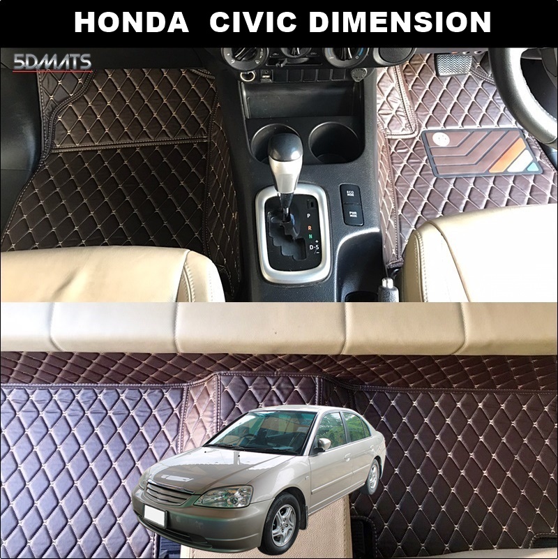 พรมปูพื้นรถยนต์ 6D HONDA CIVIC DIMENSION พรม6D QX สวยงาม เข้ารูป ตรงรุ่นรถ 3ชิ้น