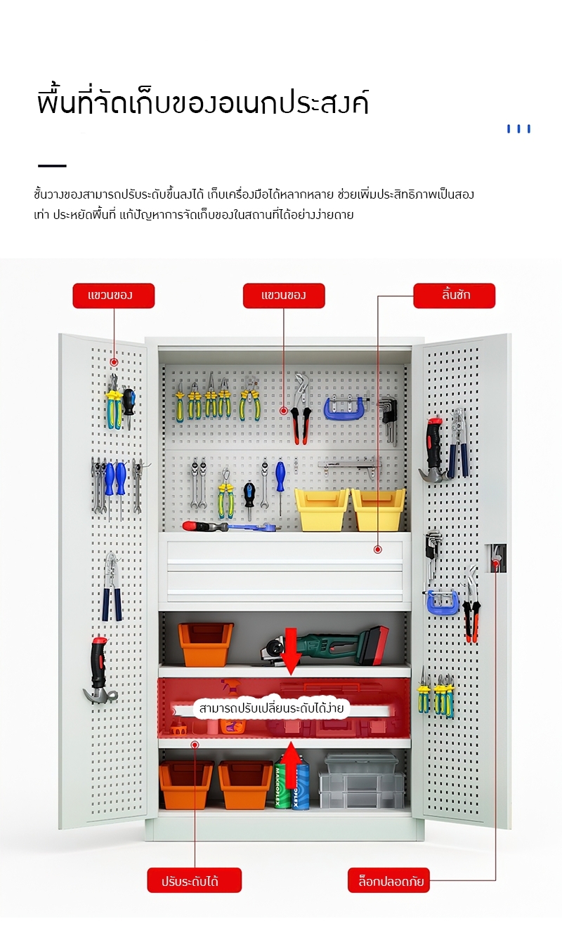 ตู้เก็บเครื่องมืออเนกประสงค์ บานประตูคู่ เก็บอะไหล่ เครื่องมือช่าง รุ่น SSM-01