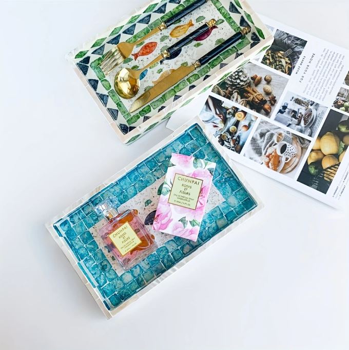 ถาดอาหารทรงเหลี่ยม ที่วางแก้วเสิร์ฟอาหาร พร็อพถ่ายรูป Mosaic Tray🍱