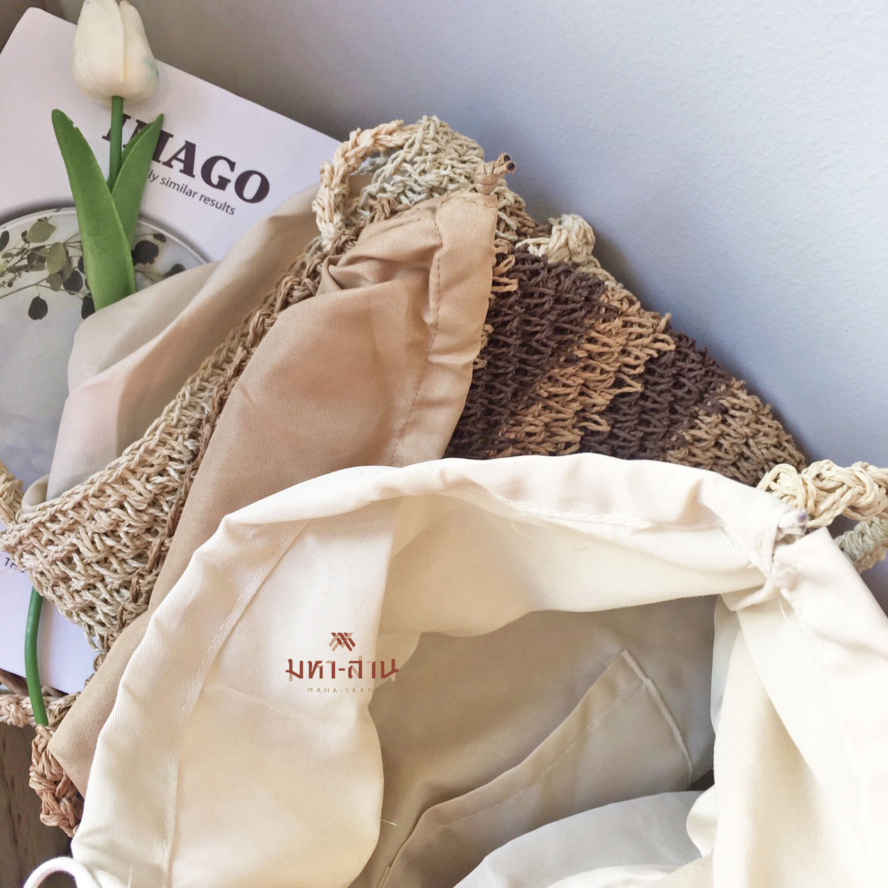 กระเป๋าถัก กลม 3สี 💚🤎🤍