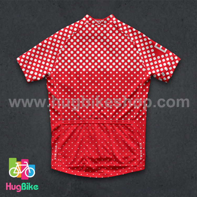 เสื้อจักรยานแขนสั้นทีม TWINSIX 16 (03) สีแดงลายจุดขาว