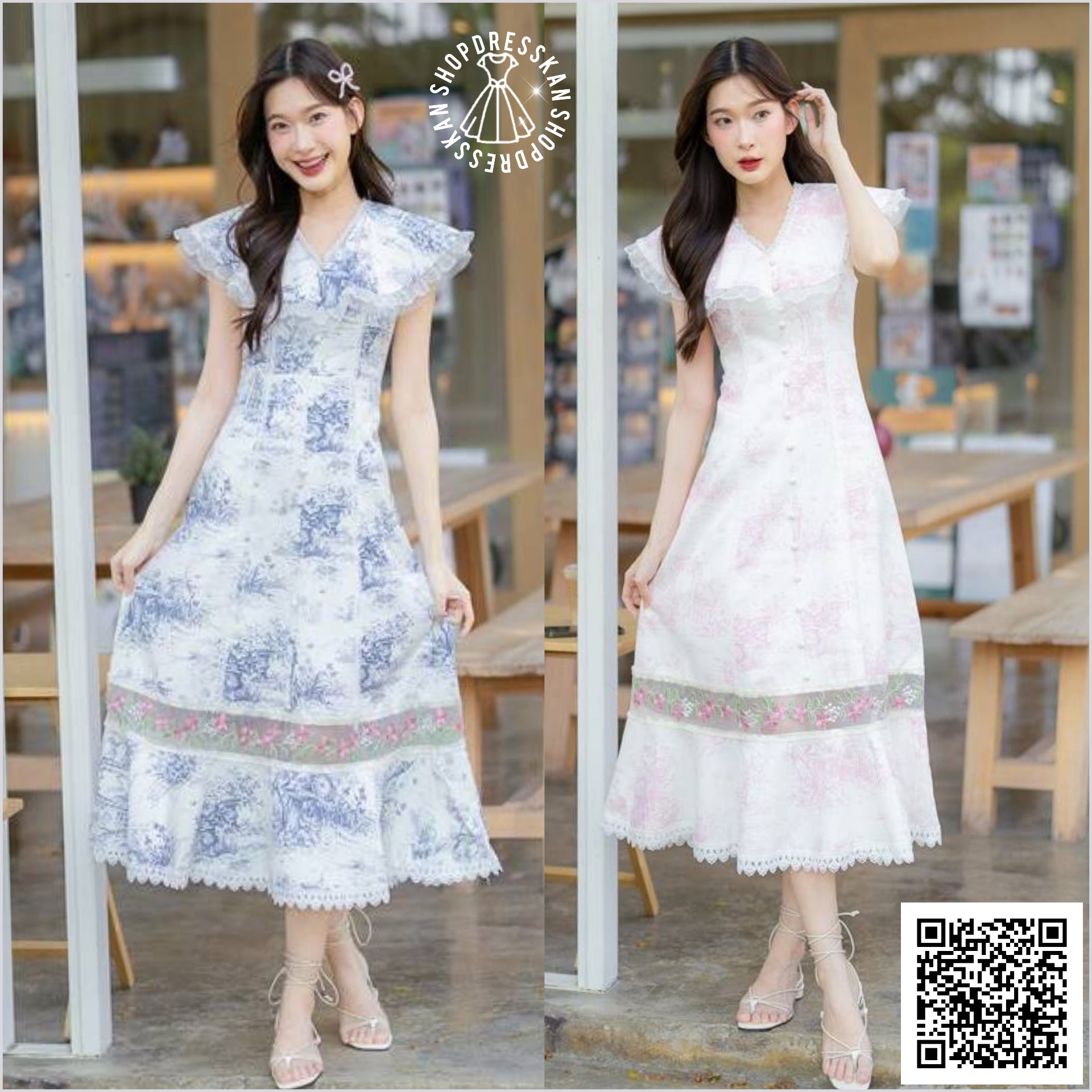 ❌หมดทุกสีทุกไซส์ค่ะ❌:: ชุดเดรสแฟชั่นยาวงานป้ายคุณภาพ⭐[ S-M-L-XL] :: ชุดเดรสยาวผ้าพิมพ์ลาย ดีเทลแต่งระบายสวยหวาน ซิปซ่อนหลัง บุซับใน ผ้าเนื้อเกรดดี สวมใส่สบาย ใส่สวยได้หลายโอกาส
