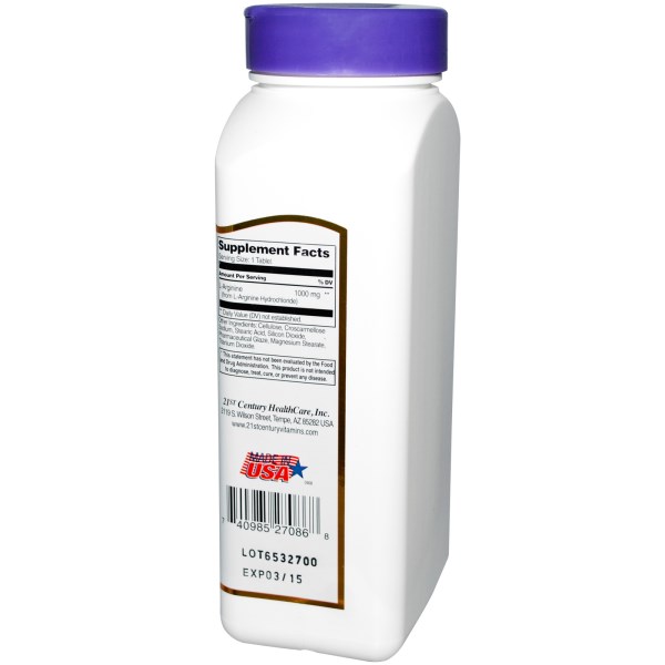 21st Century, L-Arginine, Maximum Strength, 1000 mg, 100 Tablets