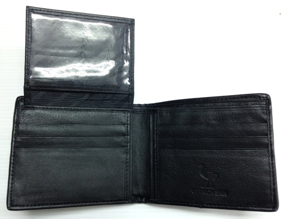 กระเป๋าสตางค์หนังนกกระจอกเทศแท้ สีดำ แบบสั้นUS