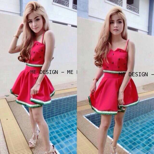 ครอปสายเดี่ยว+กระโปรง