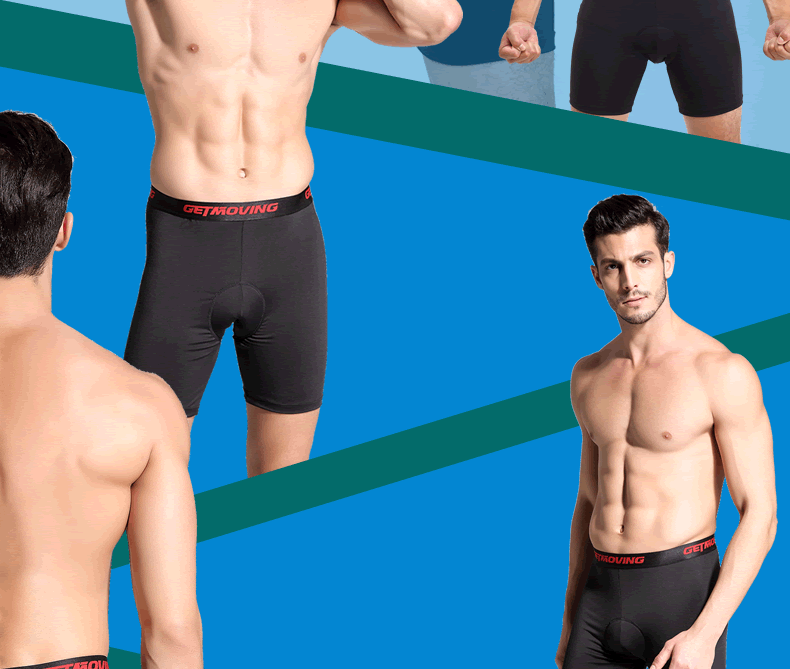 กางเกงจักรยาน Boxer GetMoving กางเกงสีดำ เป้าเจลสีฟ้า