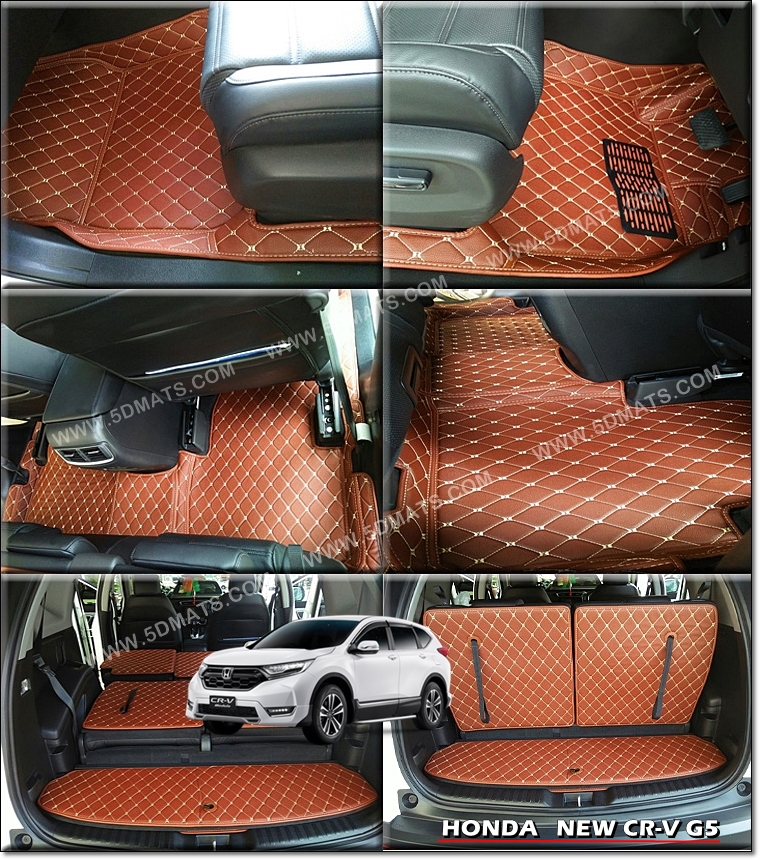 พรมปูพื้นรถยนต์6D HONDA CR-V 2017-2021 G5 7ที่นั่ง พรม6D สีน้ำตาล เต็มคัน รวม11ชิ้น