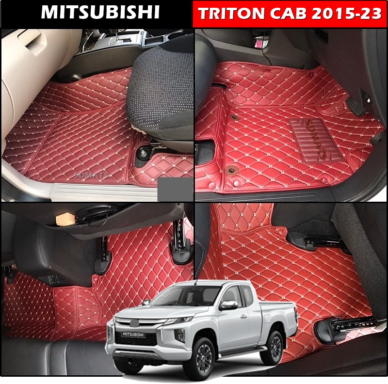 พรมปูพื้นรถยนต์ 6D MITSUBISHI TRITON CAB (2015-23) พรมหนัง6D เกรดA เต็มคัน 3ชิ้น