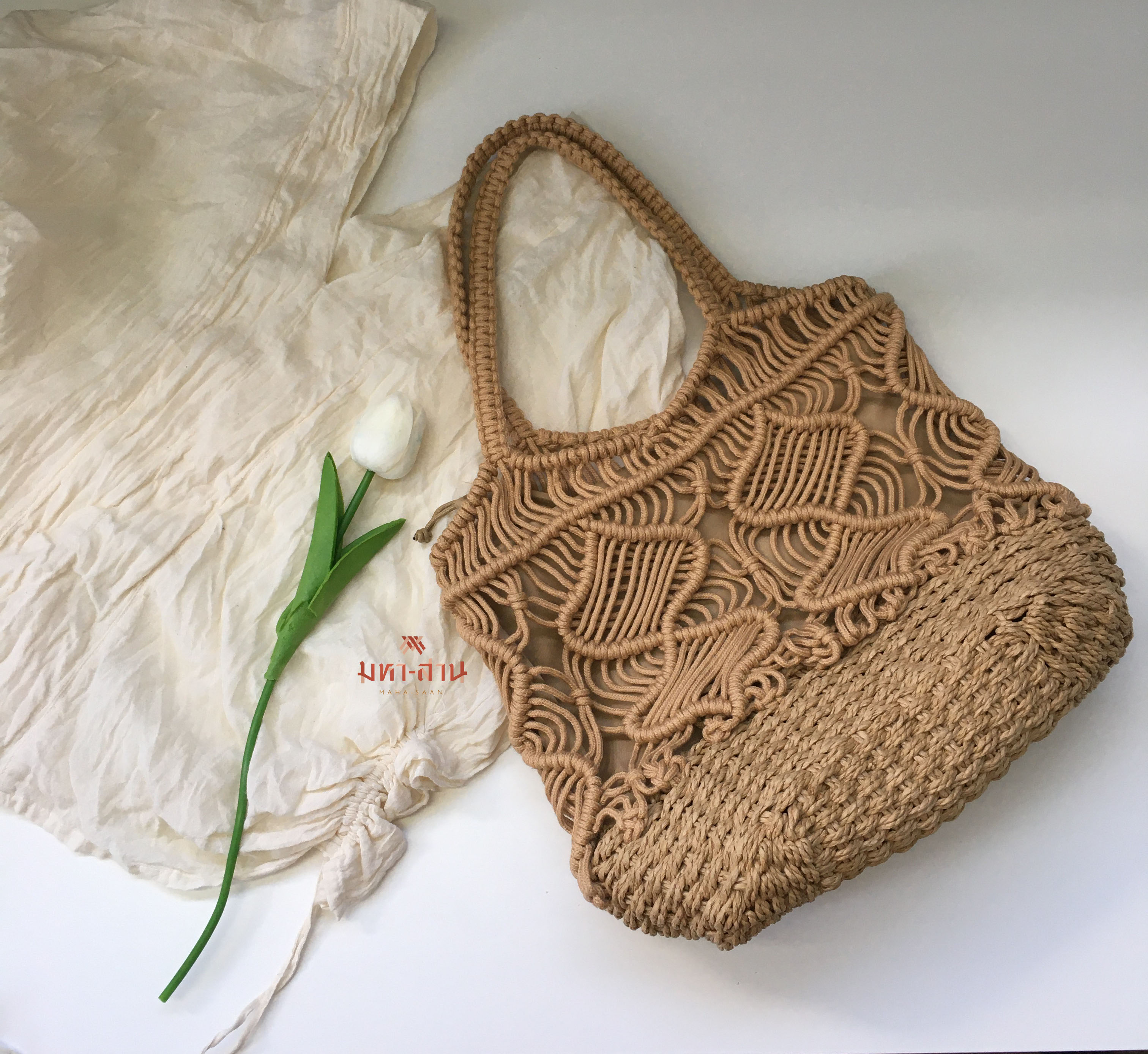 กระเป๋าเชือกสาน บัคเก็ต กว้าง11.5นิ้ว ยาว18.5นิ้ว👜