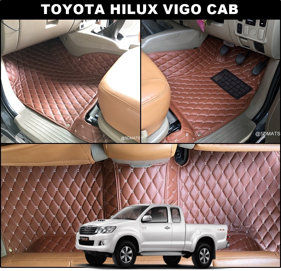 พรมปูพื้นรถยนต์ 6D TOYOTA VIGO CAB พรม6D QJ VIP หนาพิเศษ สีน้ำตาล เต็มคัน
