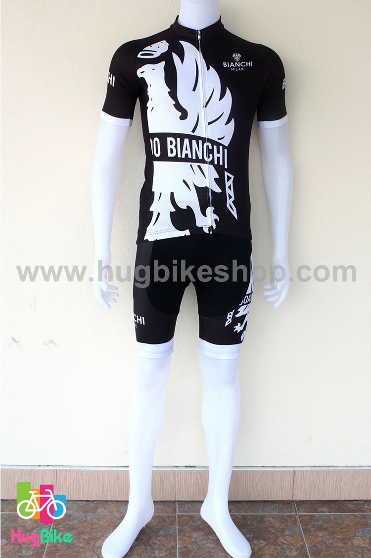 ชุดจักรยานแขนสั้นทีม Bianchi 16 (04) สีดำลายขาว