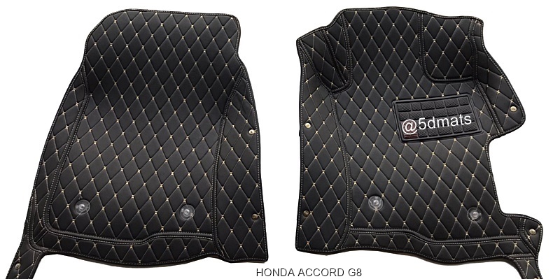 พรมปูพื้นรถยนต์6D HONDA ACCORD G8 (ปี2008-12) พรม6D QJ VIP หนาพิเศษ สีดำด้ายครีม เต็มคัน (3ชิ้น)