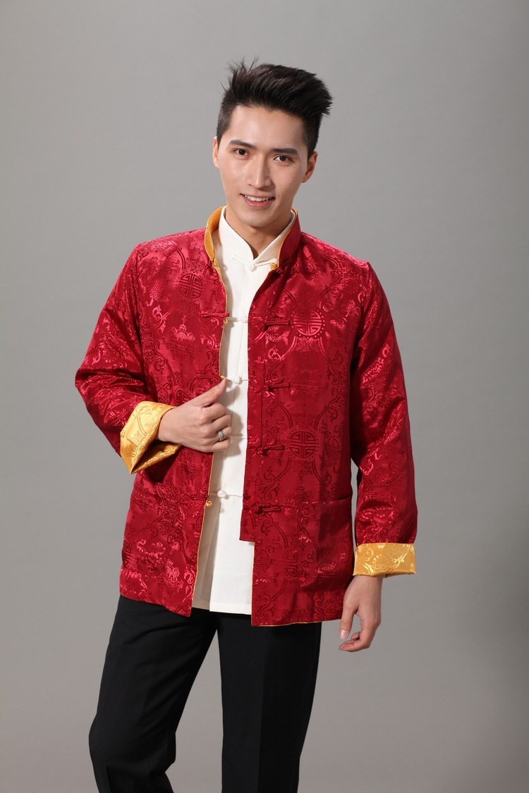 เสื้อจีนผู้ชาย โทนแดงทอง