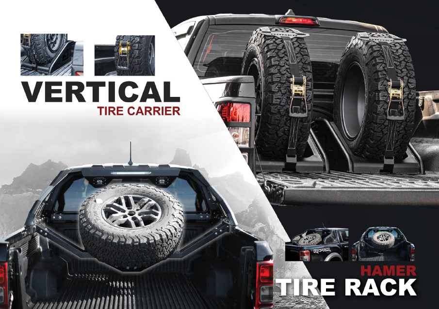 VERTICAL TIRE CARRIER & HAMER TIRE RACK