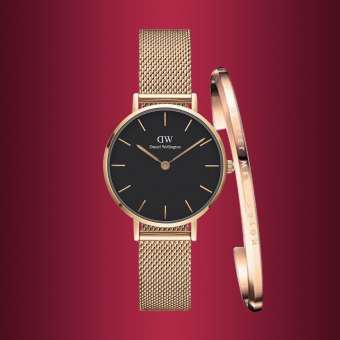 DW Daniel Wellington DW00100161／DW00100162 Classic Petite Melrose 32mm นาฬิกาข้อมือ นาฬิกาแฟชั่น ผู้หญิง เหล็กสาน สีทองแดง Fashion Black Dial Mesh Strap Women Watch - Rose Gold／Silver Case Mesh Strap (แถมฟรี DW กำไลข้อมือ ผู้หญิงของขวัญ มูลค่า590 บาท)