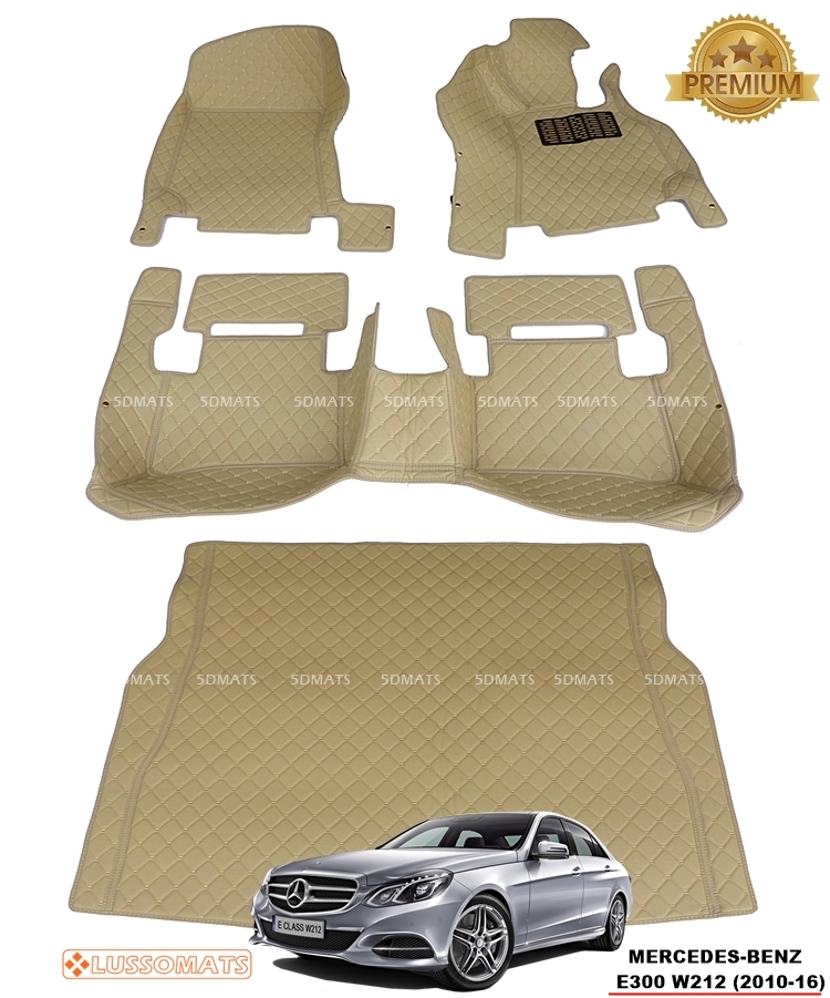 พรมปูพื้นรถยนต์6D BENZ E300 W212 ปี 2010-2016 สีครีม เต็มคัน 4ชิ้น + แผ่นปูท้ายรถ