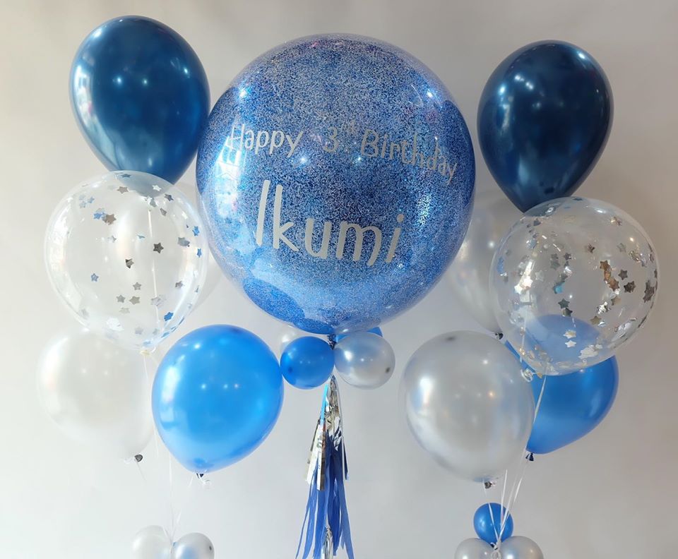Set balloon Happy Birthday 24-inch /ช่อลูกโป่ง5ลูก 2ช่อ (สีน้ำเงิน2+กลิตเตอร์1+ สีขาว2)