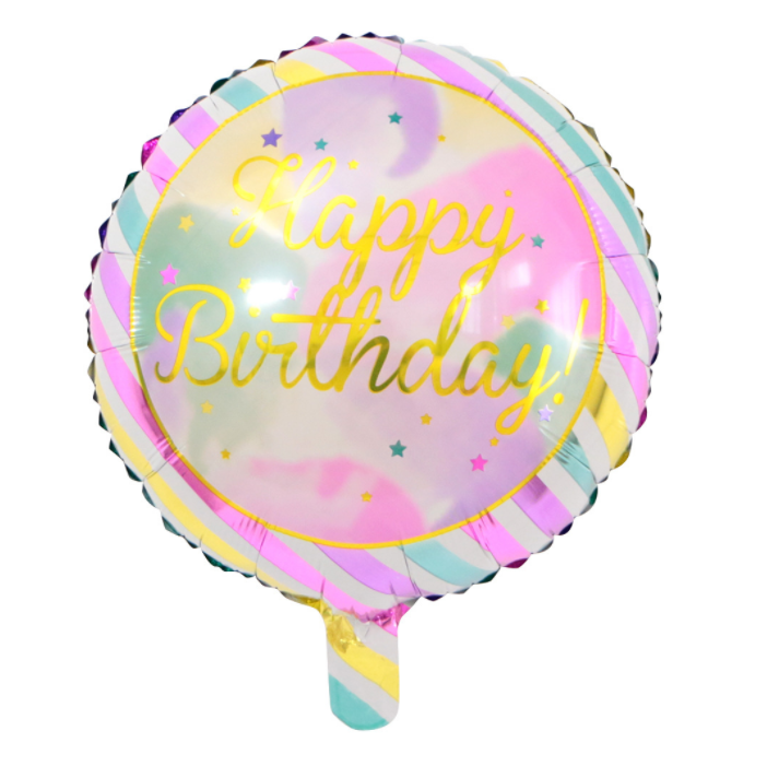 ฟอยล์ลูกโป่ง Happy Birthday วงกลมสีพาสเทล ขนาด18นิ้ว