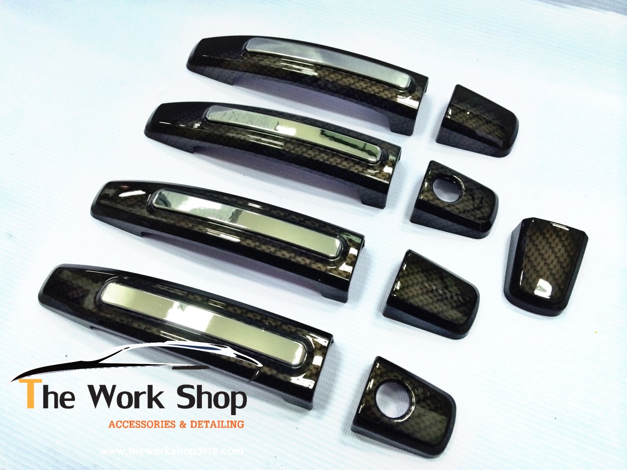 Door Handle Kevlar with Chome for Cruze ( ชุดครอบมือจับลายเคฟล่าคาดโครเมี่ยม )