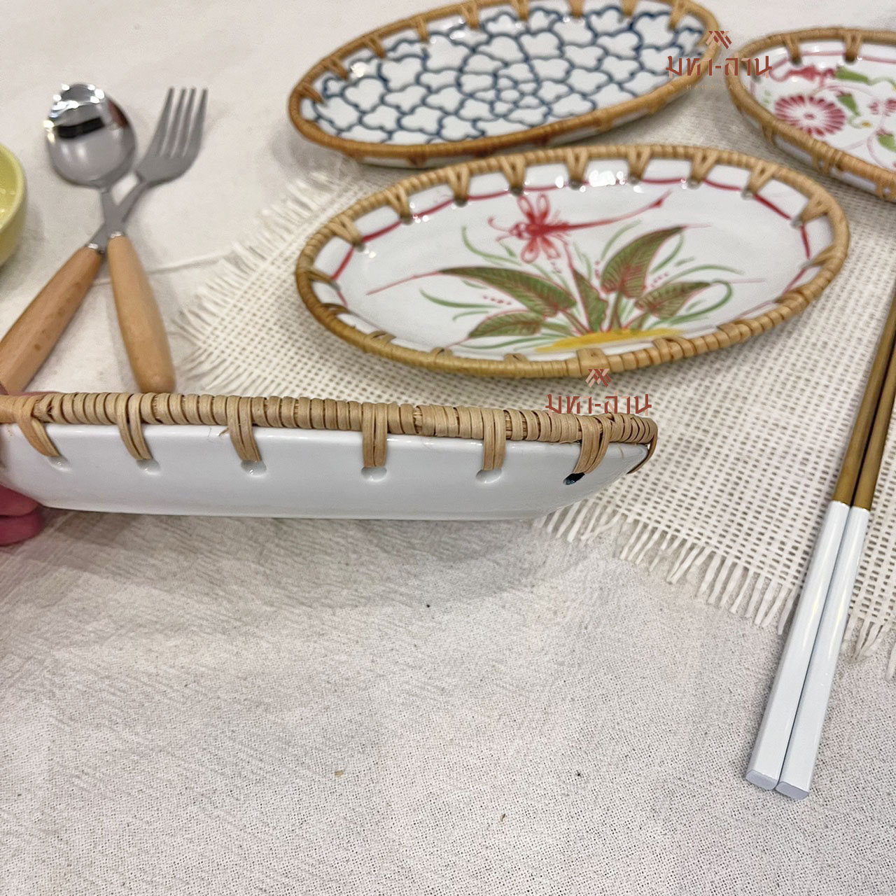 ถ้วยเล็ก ถาดจิ๋ว จานใส่อาหาร จานเซรามิค พร็อพถ่ายรูป แต่งขอบหวาย🥯 Japanese Rattan Snack