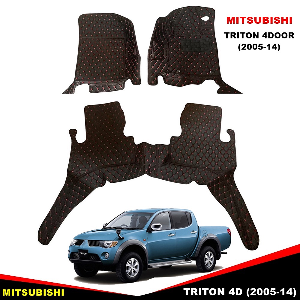 พรมปูพื้นรถยนต์6D MITSUBISHI TRITON 4D (2005-14) พรม6D ไตรตัน 4ประตู สีดำด้ายแดง เข้ารูป เต็มคัน 3ชิ้น