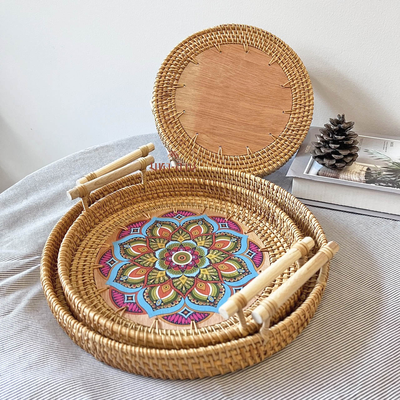 ถาดหวาย ถาดใส่อาหาร พร็อพถ่ายรูป เพ้นท์ลาย🎨