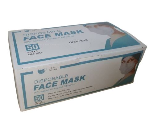หน้ากากอนามัย 3 ชั้น สีฟ้า 50 ชิ้น/กล่อง
