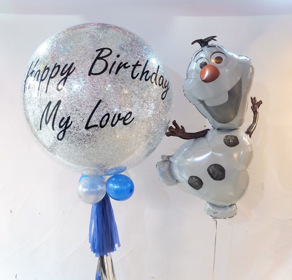Happy Birthday 36-inch Silver (1pcs) + Olaf / ลูกโป่ง 36 นิ้ว สีเงิน (1ใบ) + โอลาฟ