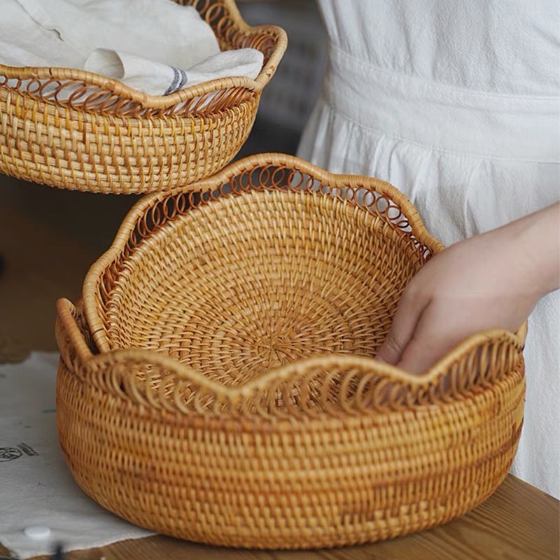 ถ้วยหวายสาน โฮมคาเฟ่ ถาดใส่อาหาร ทรงกลม พร็อพถ่ายรูป Rattanly Tray🤎