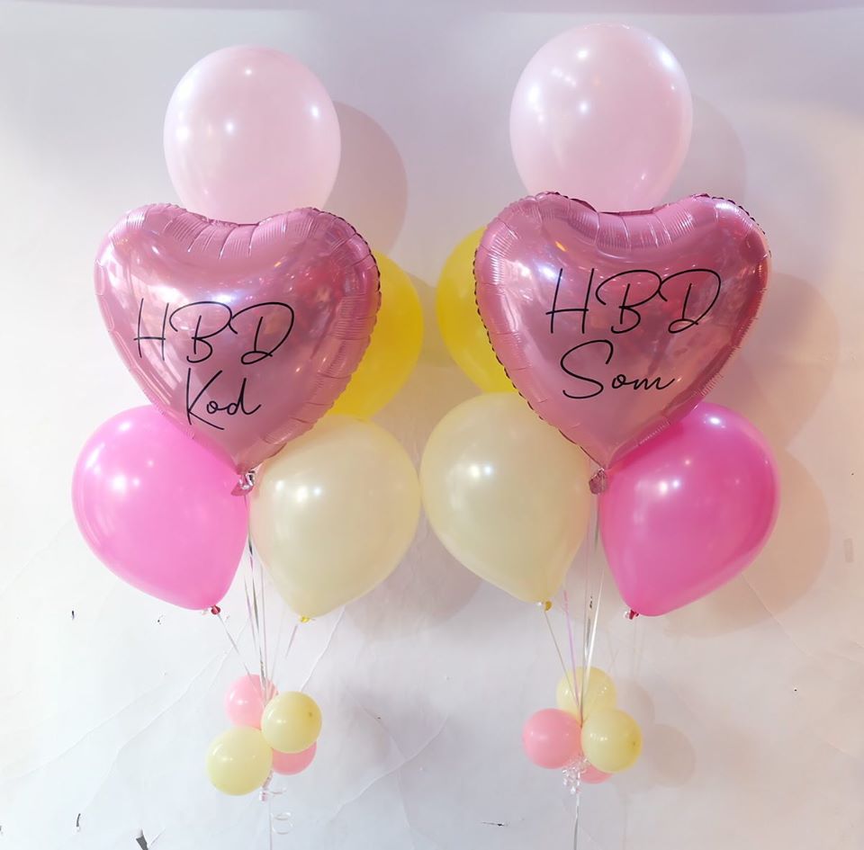 Heart foil 24-inch (2 bunch) + balloon 4 pcs (with helium) / ฟอยล์หัวใจ 24 นิ้ว (2ช่อ) + ลูกโป๋งอัดแก๊ส 4 ใบ