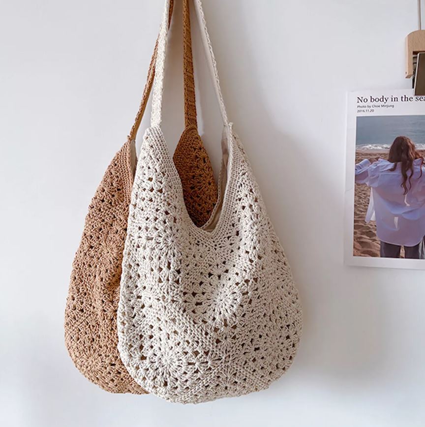 กระเป๋าถักสะพายไหล่ เดินชายหาด แฟชั่นผู้หญิง ✿
