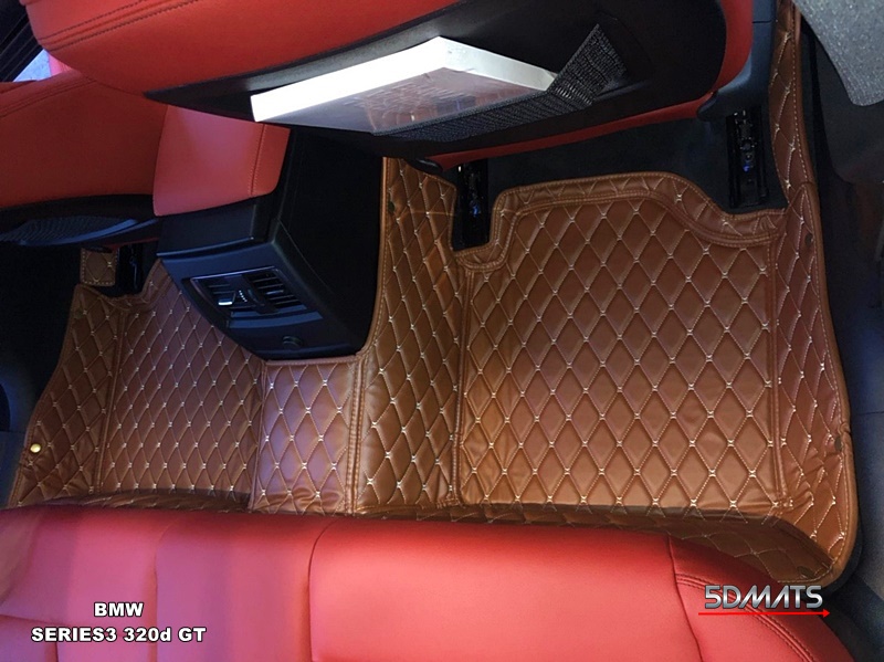 พรมปูพื้นรถยนต์6D VIP BMW SERIES3 320d GT F34 หนังสีน้ำตาล เต็มคัน 4ชิ้น รวมแผ่นท้าย