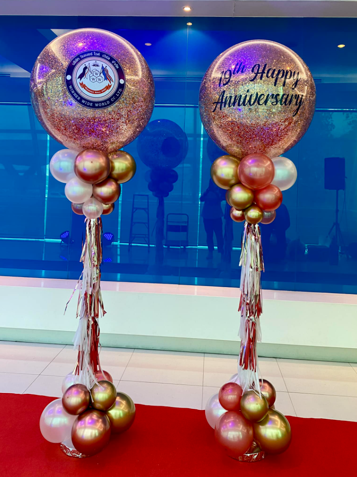 ลูกโป่งเสาตั้งงานเลี้ยงวันครบรอบ ขนาด36นิ้ว โทนสีโรสโกล ขาว ทอง