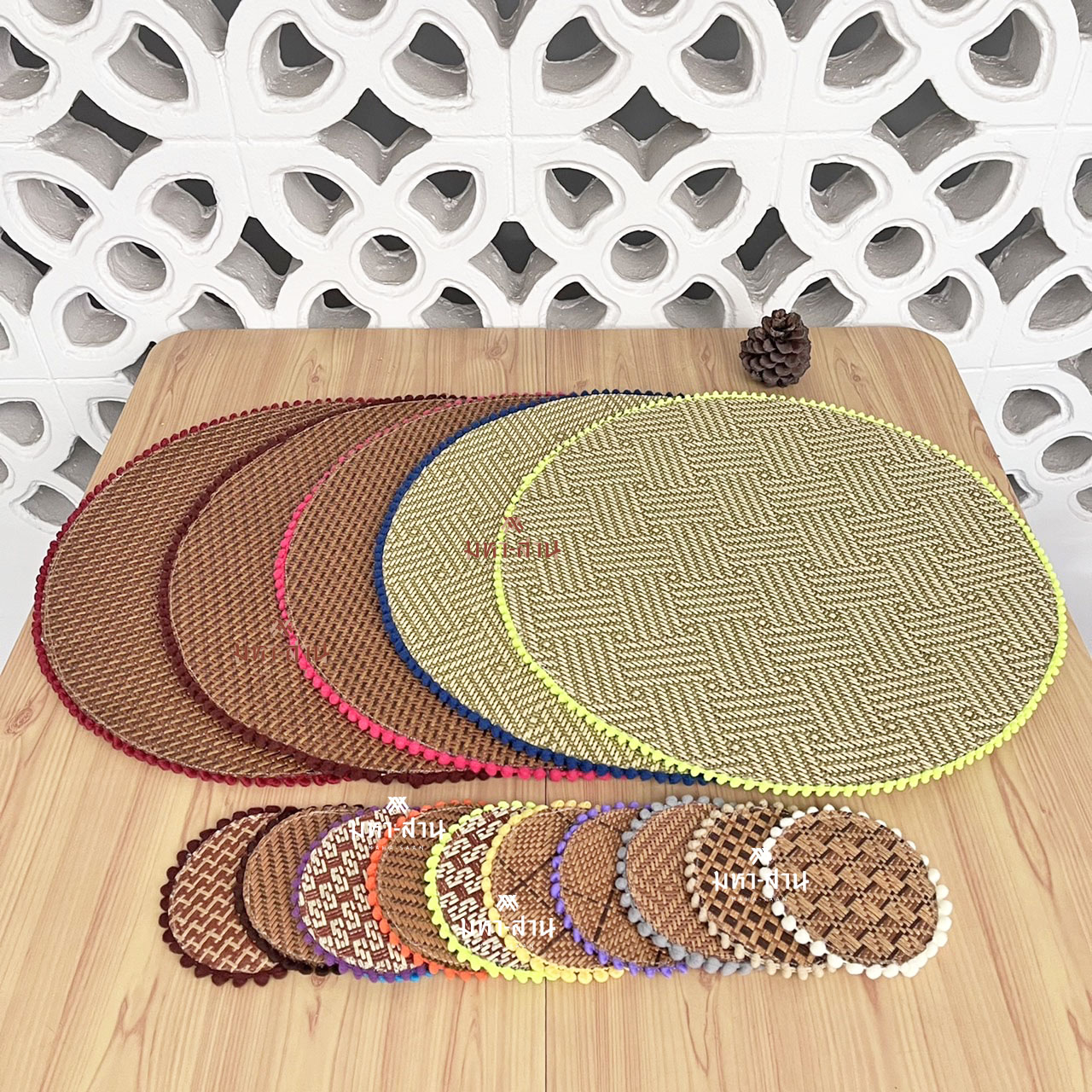 รองจานวินเทจ รองแก้วสาน รองจานเกาหลี ทรงกลม คละแบบ 🍽