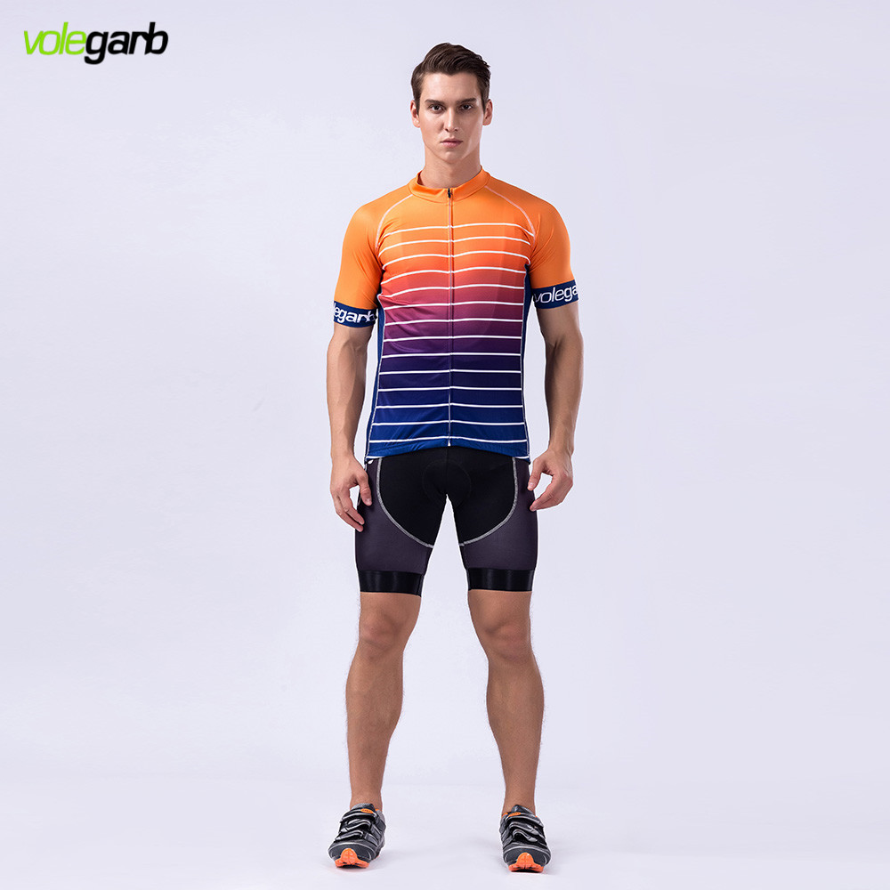 ชุดจักรยานแขนสั้น Volegarb 18 (01) สีส้มน้ำเงินลายขาว
